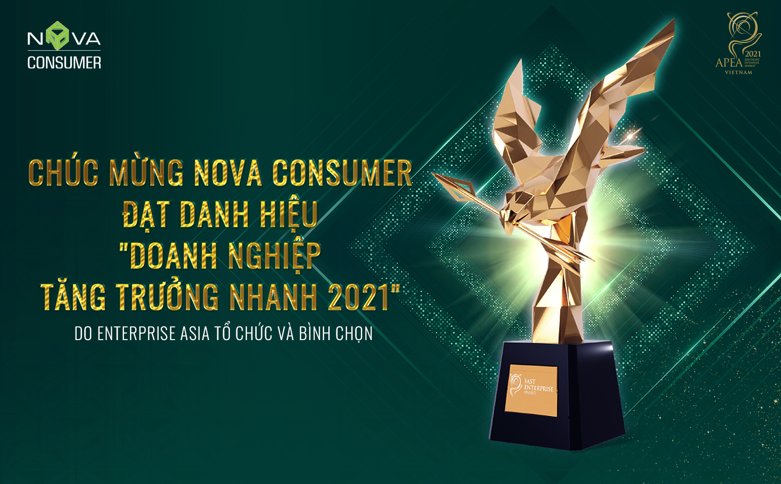 Nova Consumer was honored by Enterprise Asia as one of the "Fast Growing Enterprises 2021"