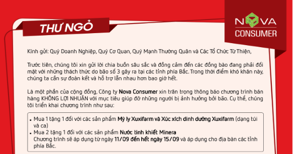 Nova Consumer chung tay giúp đỡ các gia đình bị ảnh hưởng bởi bão số 3!